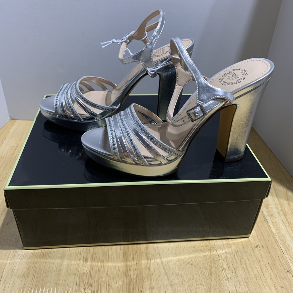 I. Miller Womens Sylas Strappy Heeled Sandals Silver & Rhinestones Size 7M $100